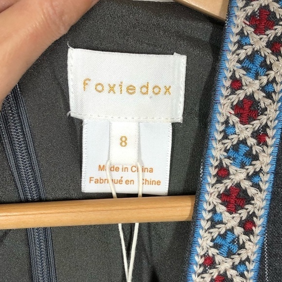 FOXIEDOX Yumiko Embroidered Shift Dress in Gray Multi Size 8 - Picture 5 of 9